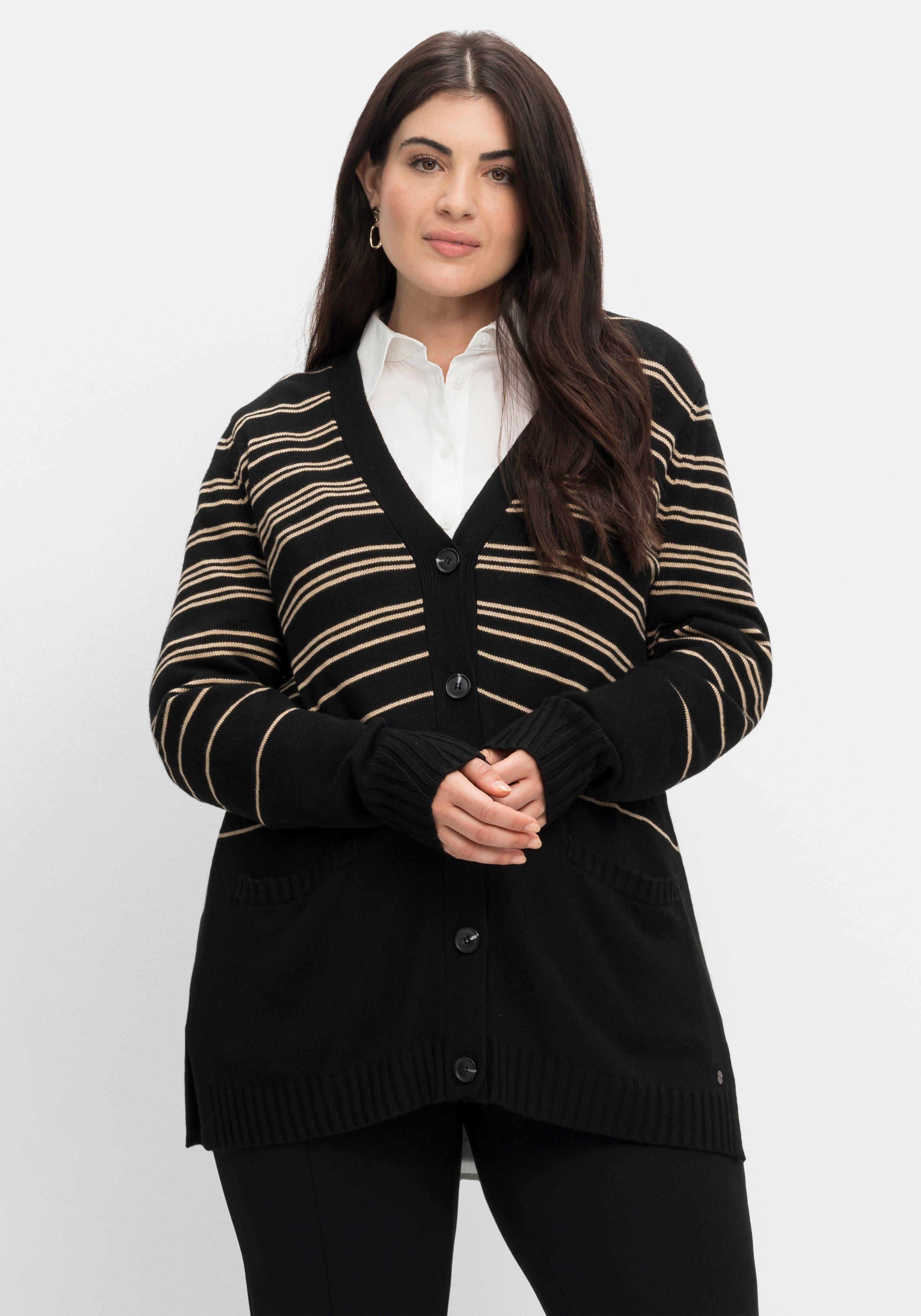Gestreifte Strickjacke mit Kaschmiranteil