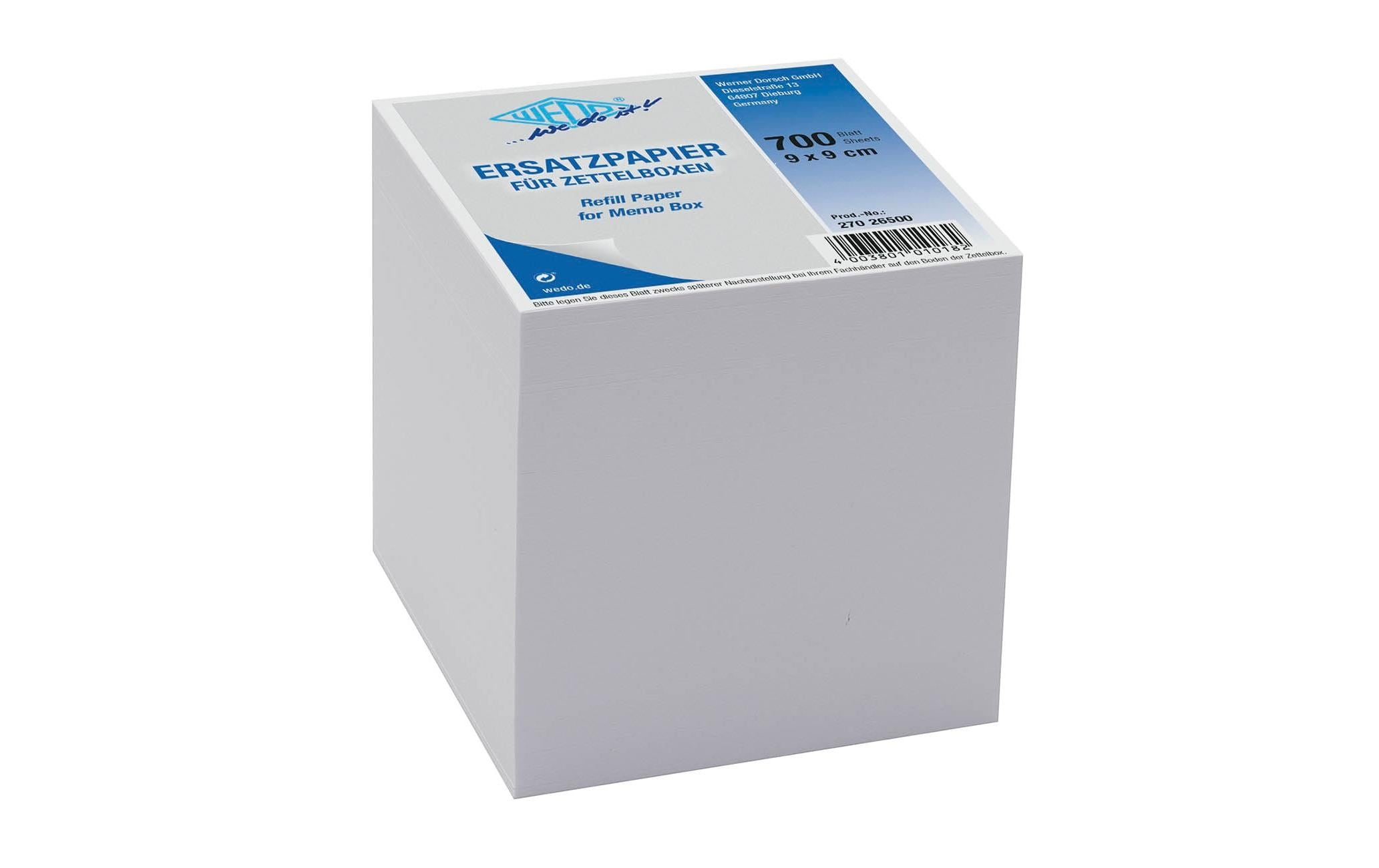 Notizzettel Box 9 x 9 cm Ersatzpapier WeissZettelblock, lose eingeschweisst, weiss