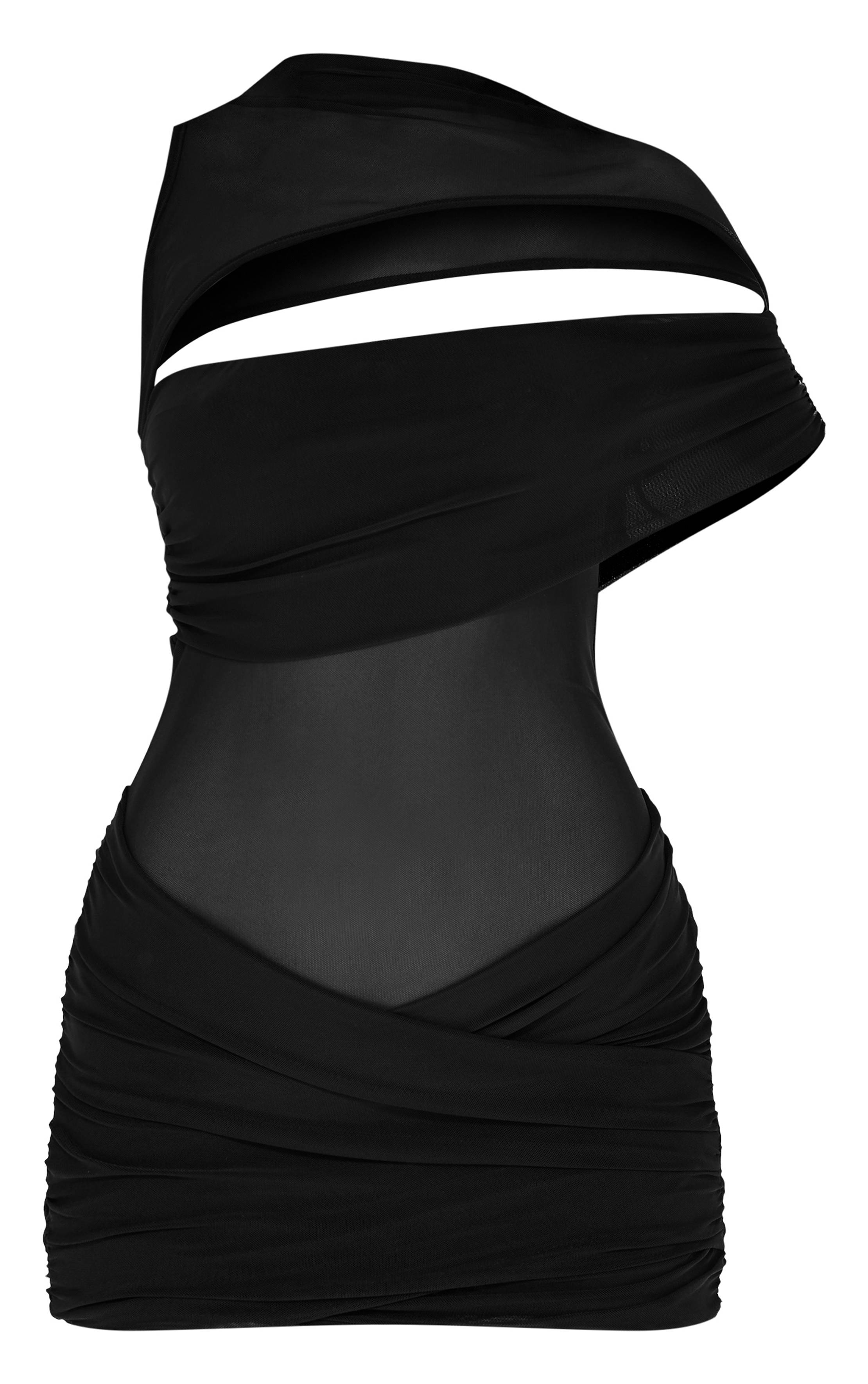 Noir Robe Moulante Premium En Double Couche De Mesh Avec Détail Torsadé
