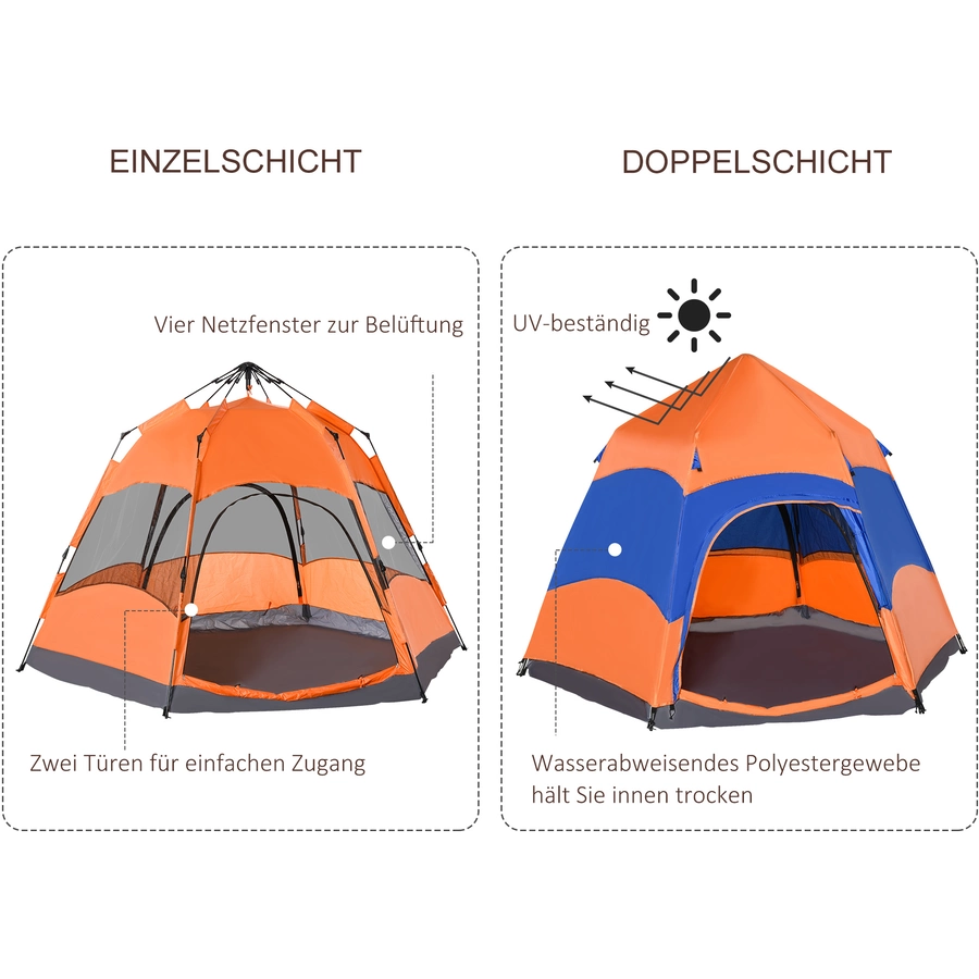 Outsunny Doppelwandzelt für 5–6 Personen orange, blau