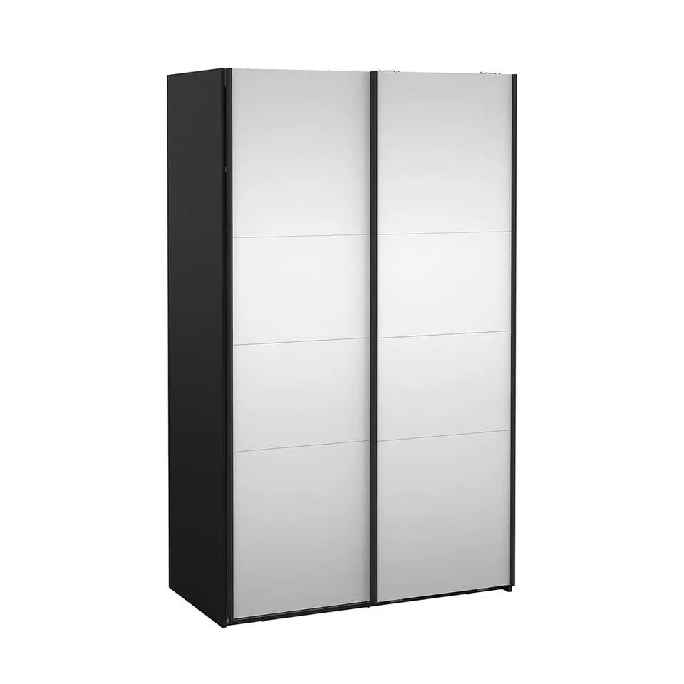 Hioshop Catania schuifdeurkast 2 deuren met spiegel 120x200cm mat zwart