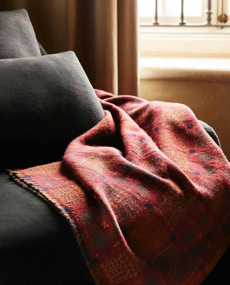 Manta de lã jacquard multicolorida para o Natal