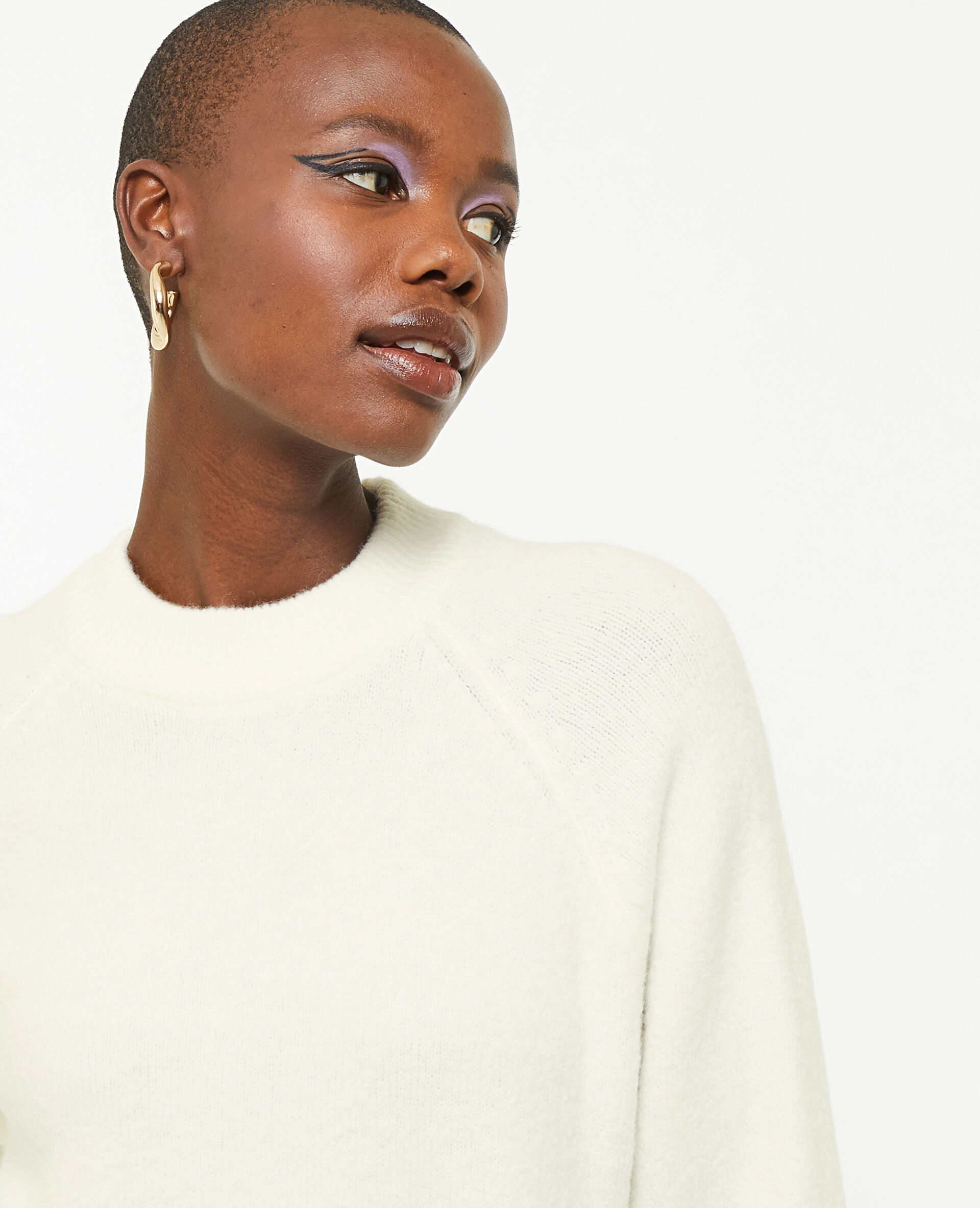 Pull col rond avec laine - Blanc
