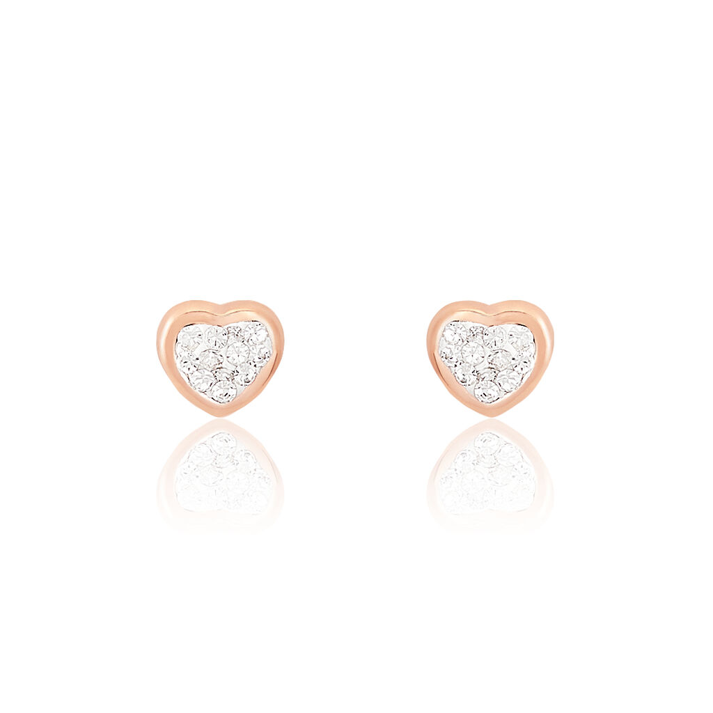 Boucles D'oreilles Puces Daria Cœur 0 Or Rose Strass