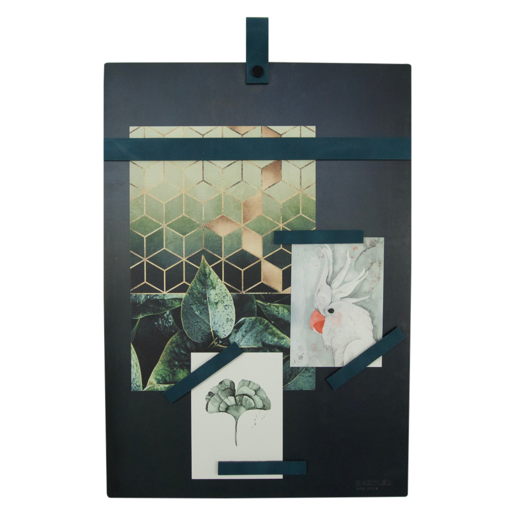 Magneetbord met magneetstrips Leer: Petrol (inclusief 6 leren magneetstrips)
