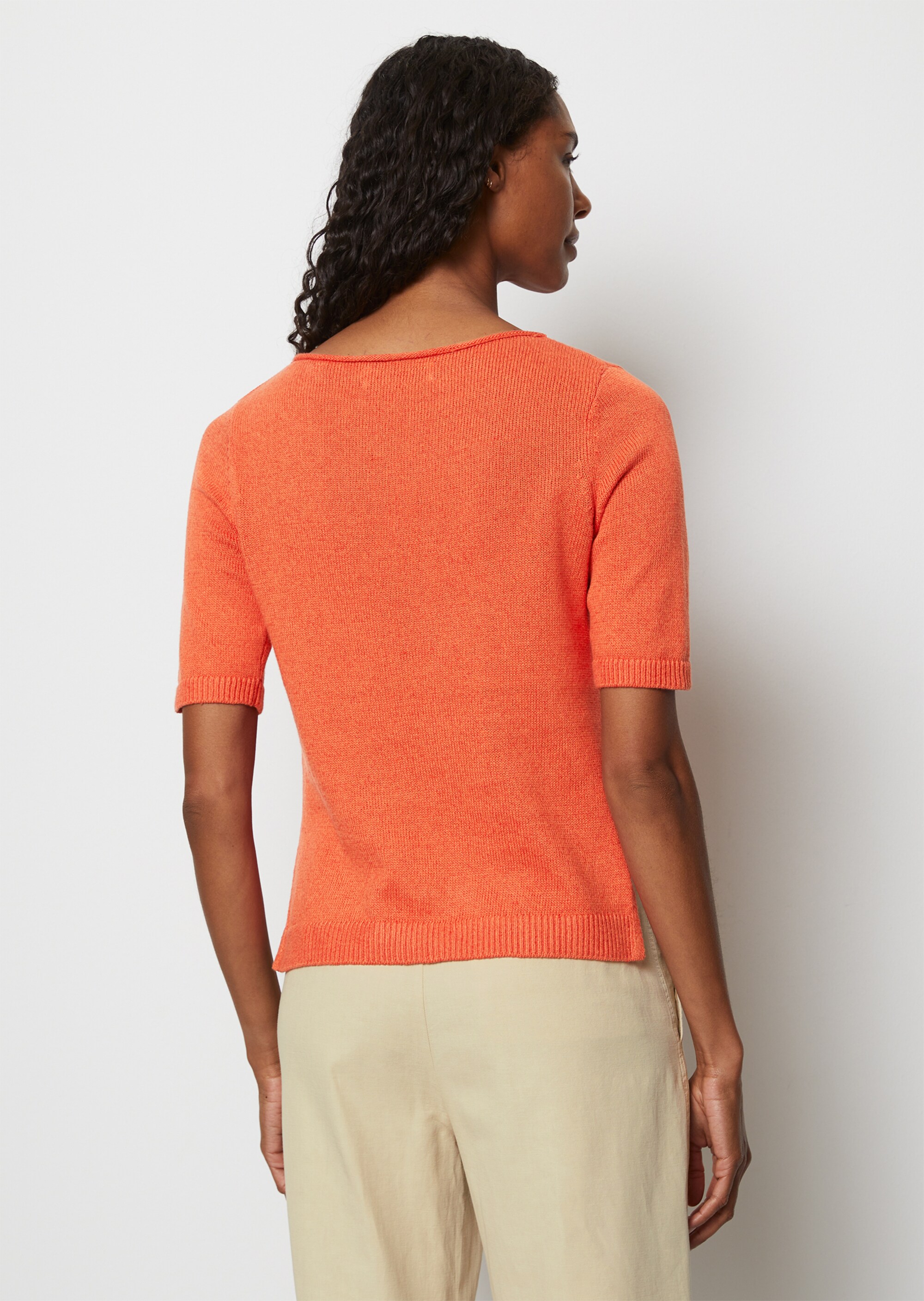 Kurzarm-Pullover regularaus Organic-Cotton-Leinen-Mix