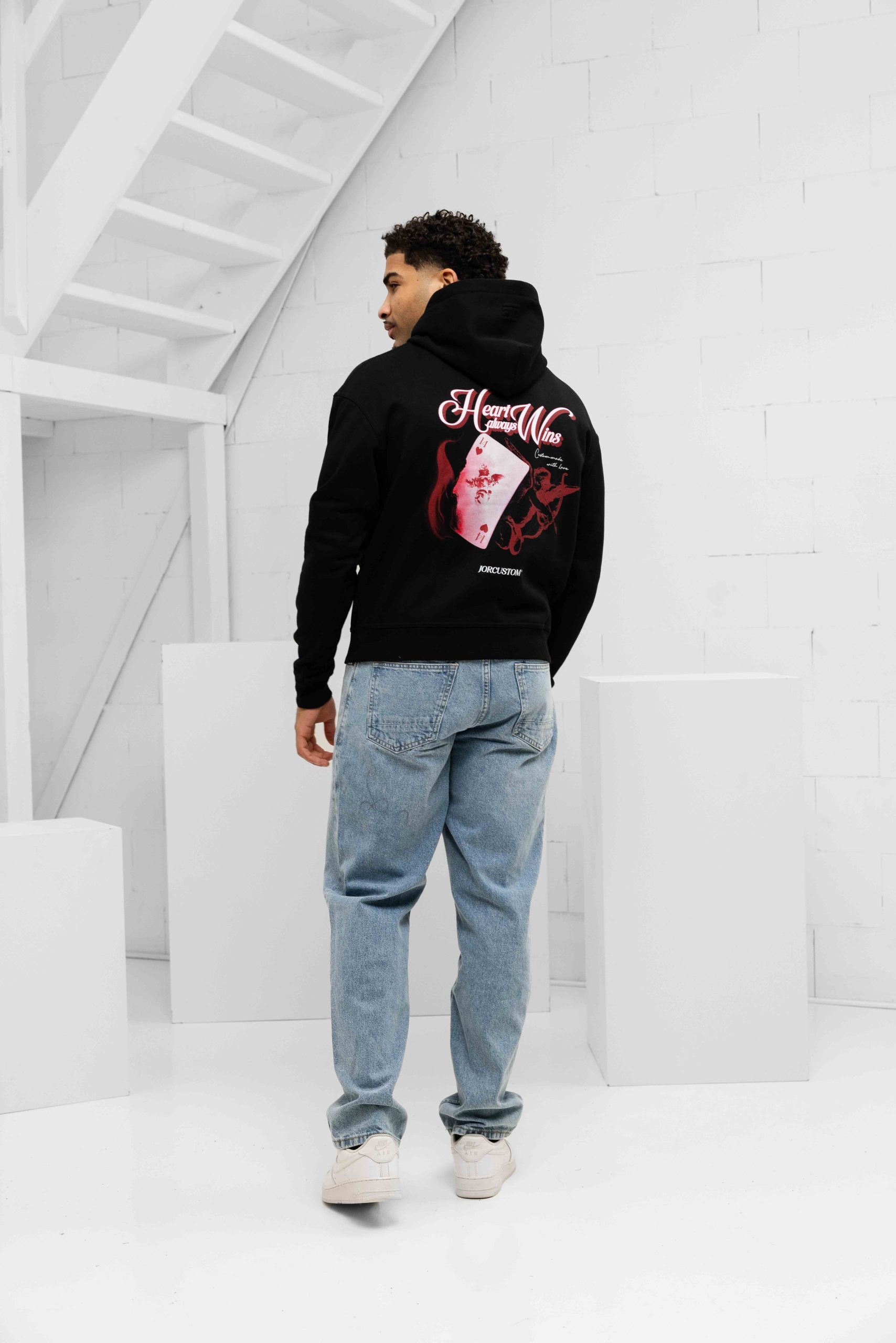 Jorcustom HeartAlwaysWins Oversized Hoodie Heren Zwart
