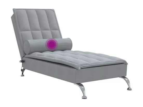 Chaise longue de massage avec traversin gris clair tissu