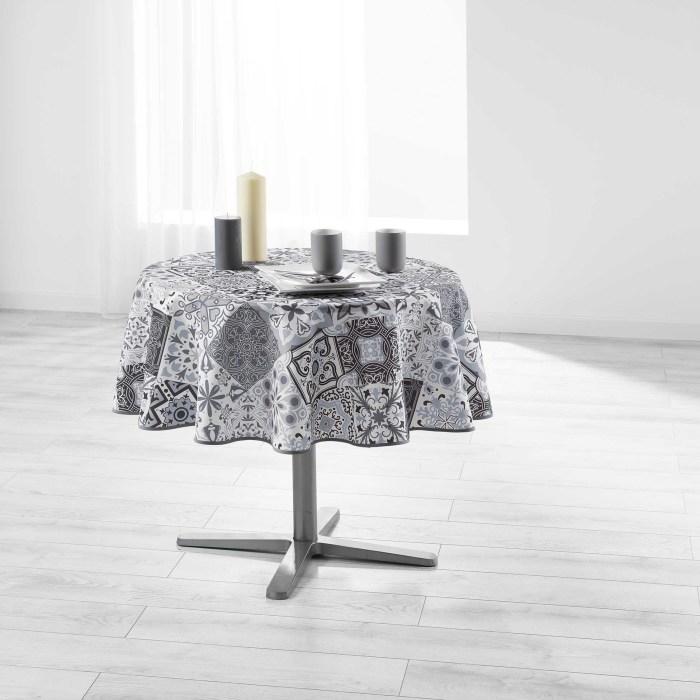 NAPPE RONDE D.180CM IMPRIME PERSANE GRIS