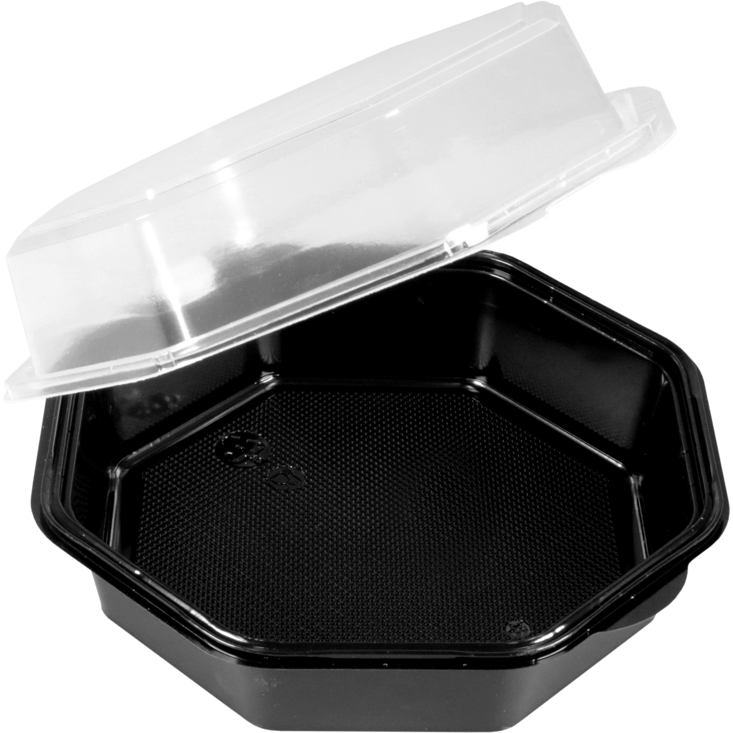 Bak, PS, 850ml, Ø190mm, incl. vaste deksel, octaviewbox, 80mm, zwart/transparant