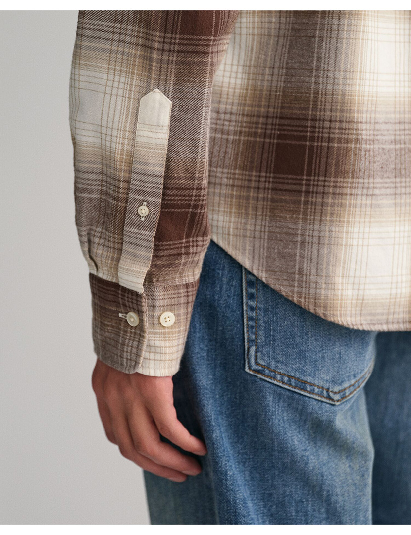 Regular Shadow Check Flannel Shirt Brown
