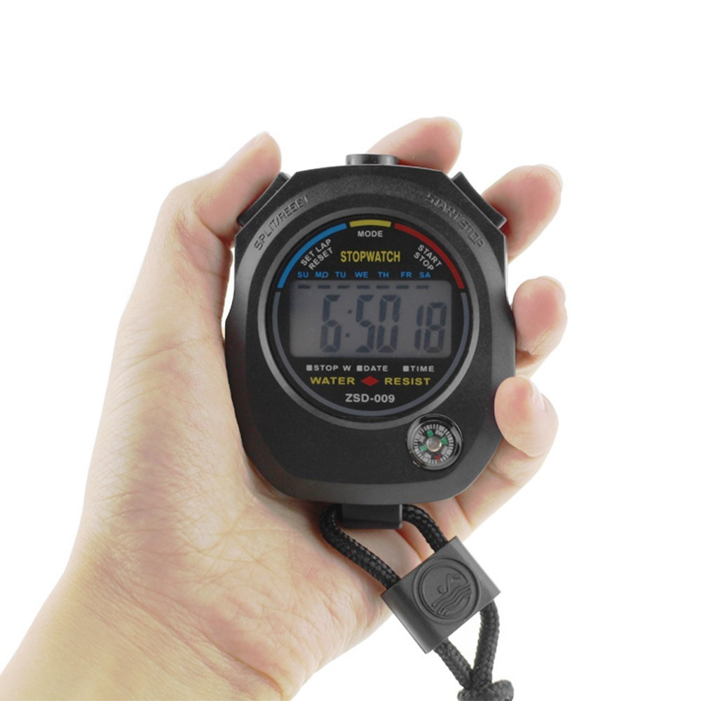 2in1 Digitale Hand Stoppuhr Sport Timer mit Kompass   LCD Display (inkl. 1x LR44 Batterie) - Schwarz