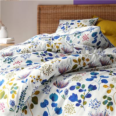 Linge de lit fleurs bleues - BECQUET CRÉATION