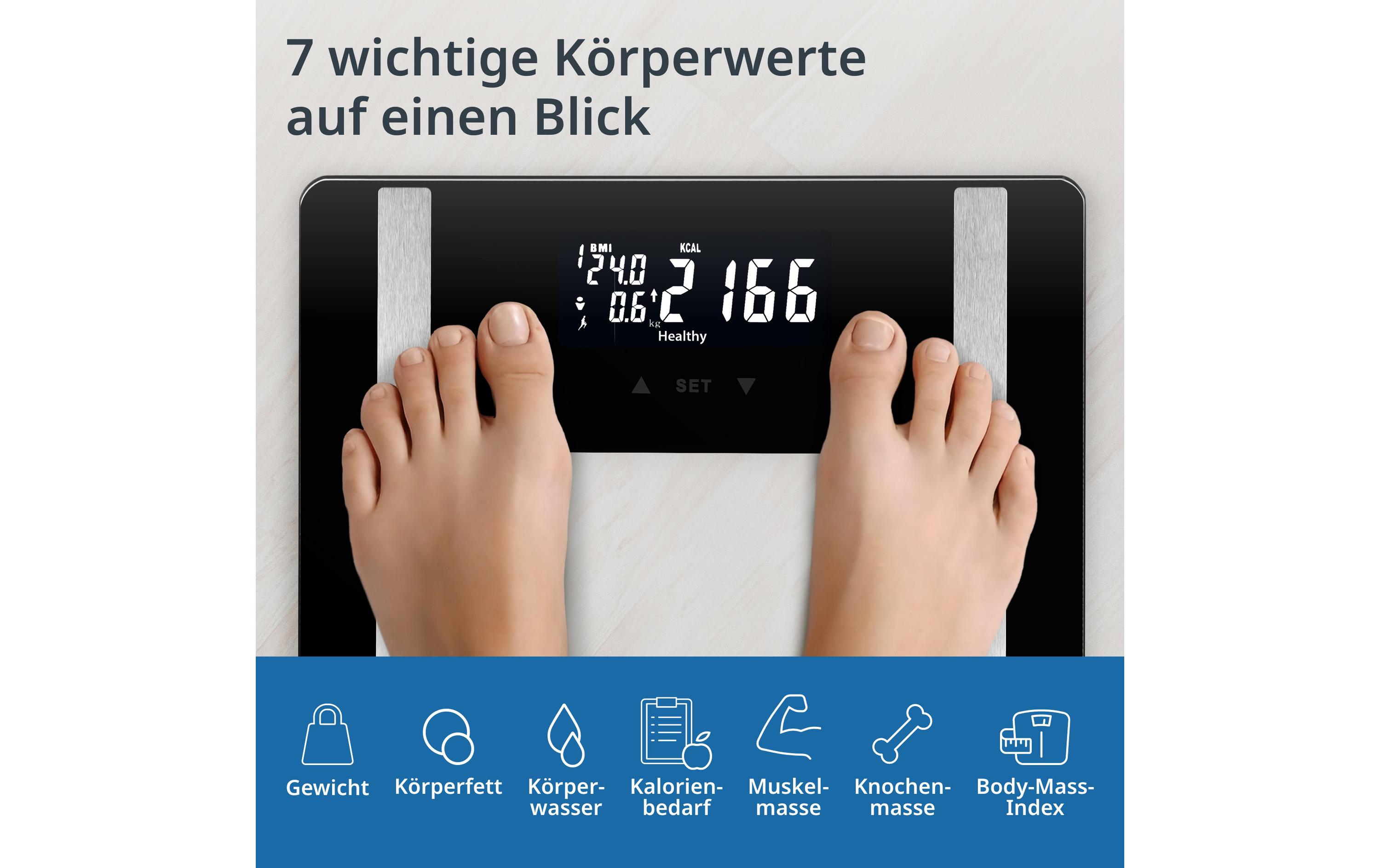 Körperanalysewaage Ines SchwarzDigitale Körperfettwaage bis 200 kg
