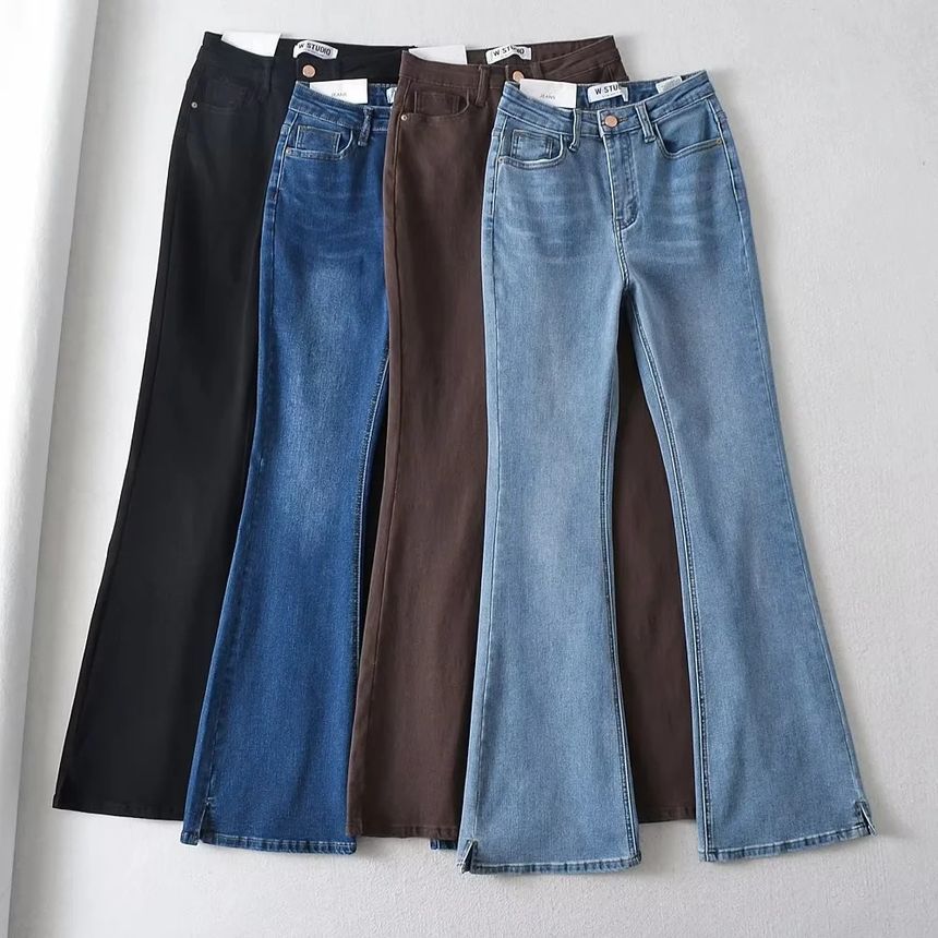 Reknovine - High Waist Washed Bootcut Jeans