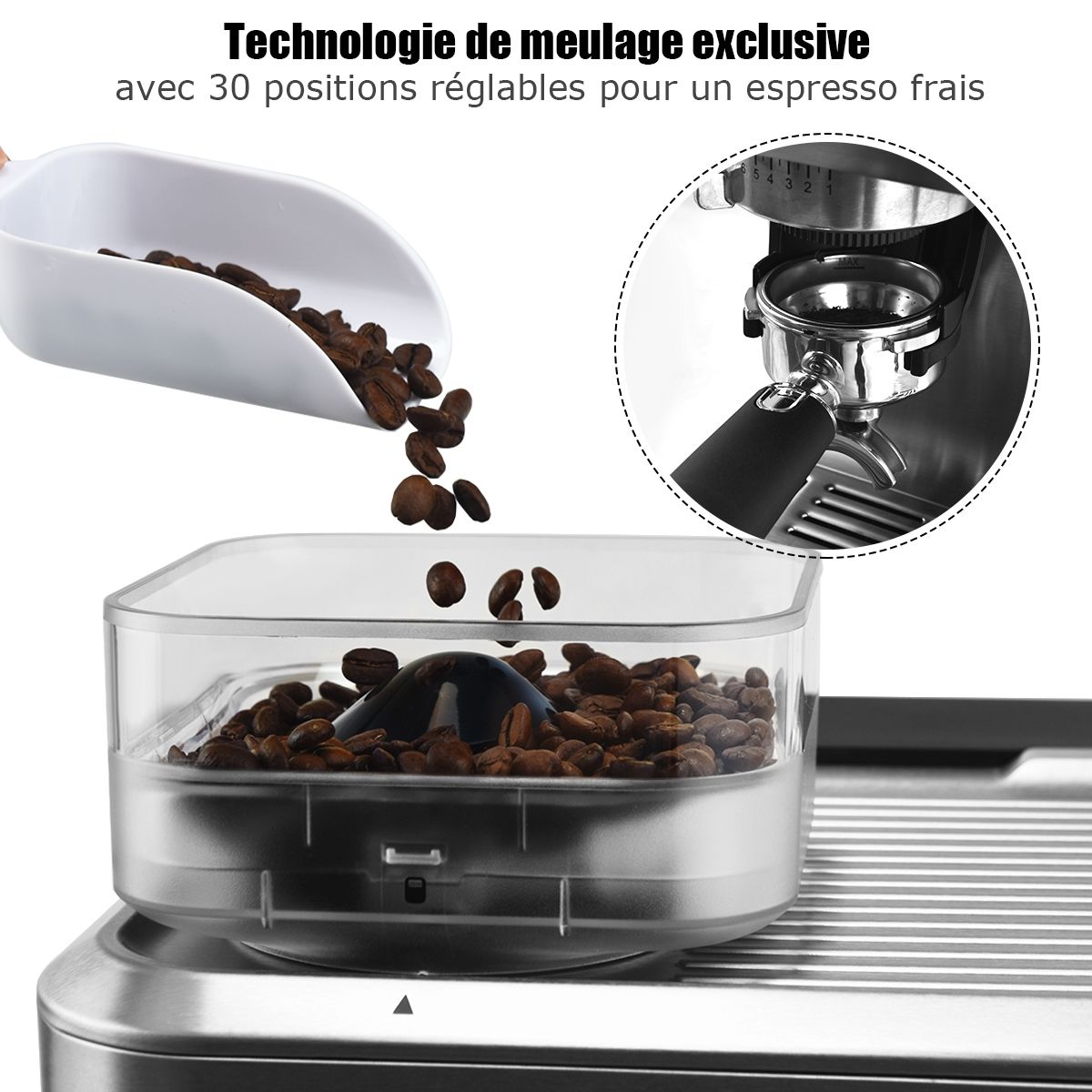 Machine à Café Automatique avec Broyeur à Grains 1350W 30 Niveaux de Poudre de Café Réglables Température Réglable - Lidl-Manfred