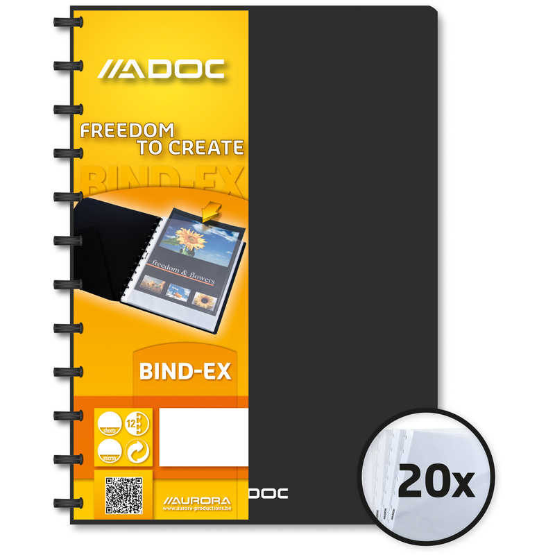 Adoc Sichtbuch Bind-EX, 20 Taschen, A4, 80 µm, genarbt, schwarz