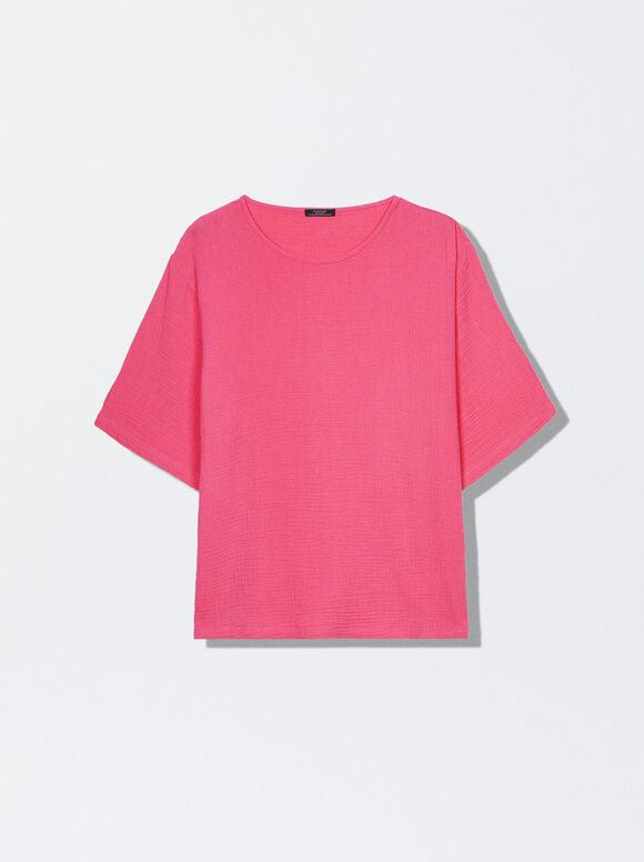 Camiseta de algodão texturizado - Rosa