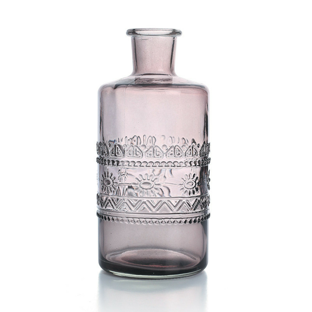 Vase vintage en verre à reliefs - gris - 7,5 x 14,5 cm