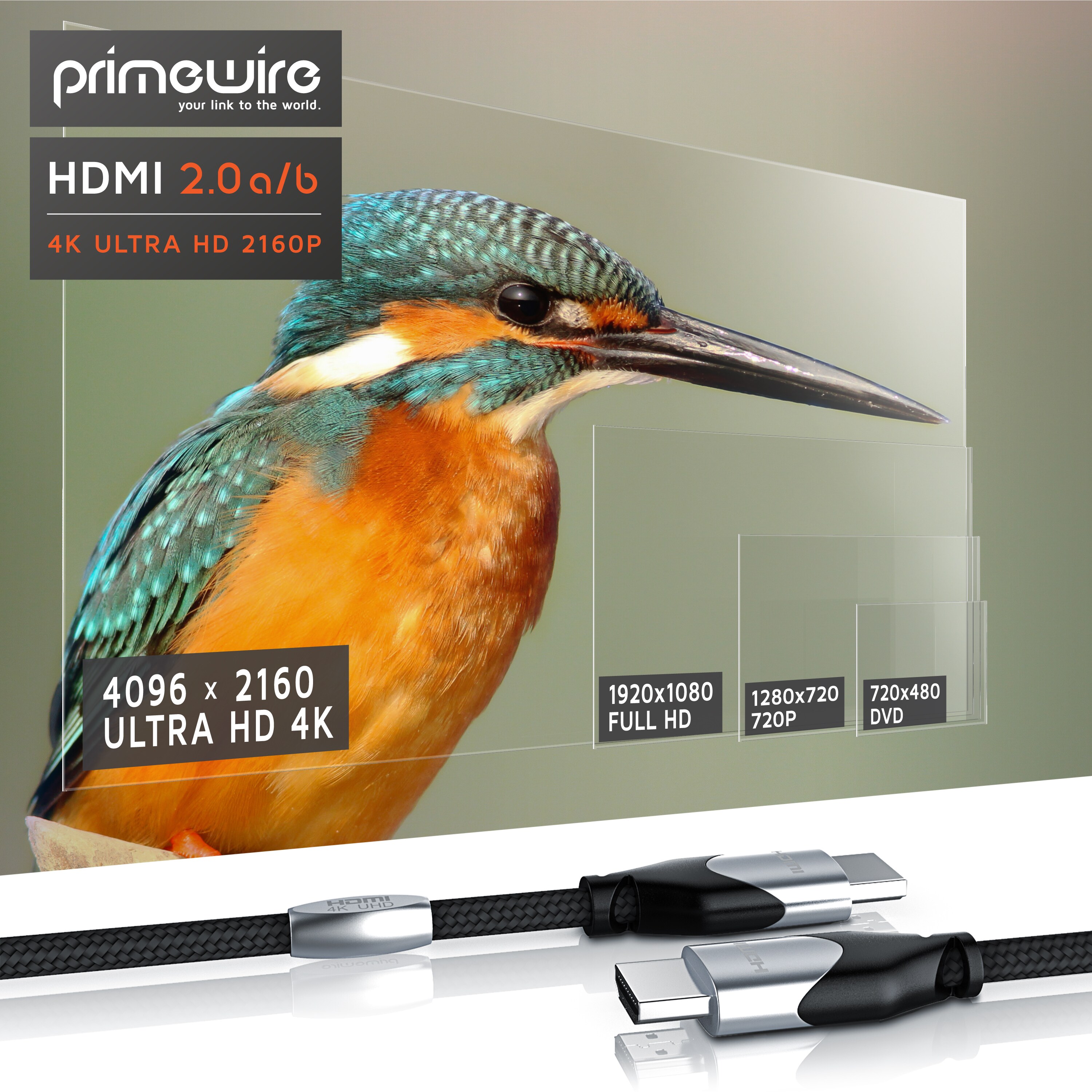 Primewire HDMI-Kabel 2.0b, Ultra HD 4k 60Hz, 18 Gbit/s, 3D, ARC, CEC, HDCP, HDR, HDMI Typ A - 0,25m