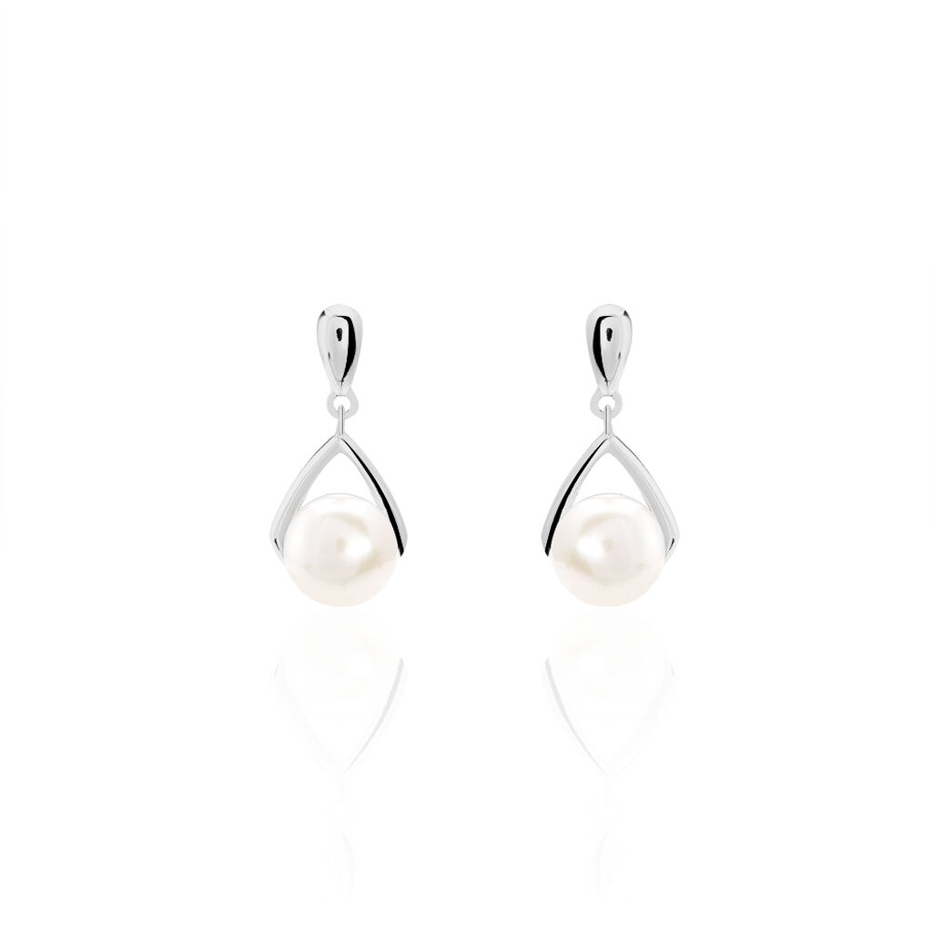 Boucles D'oreilles Pendantes Adelina Argent Blanc Perle De Culture
