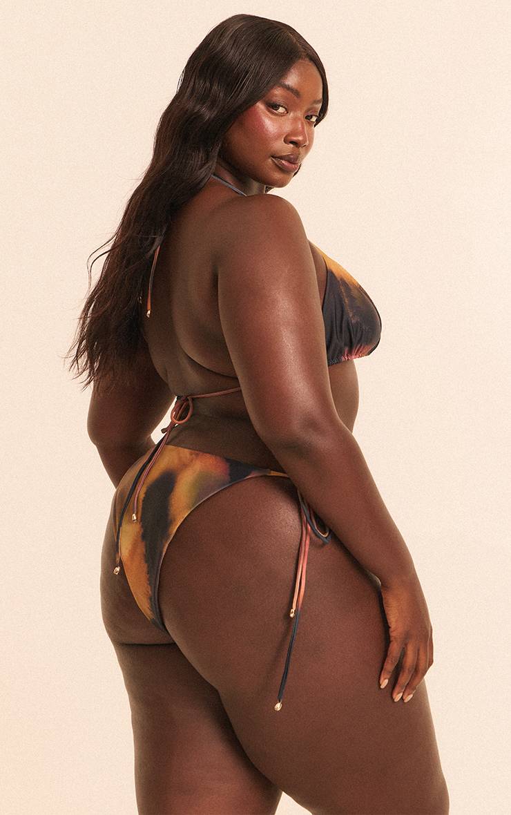 Multicolore Bas De Bikini Tanga Grande Taille À Imprimé Et Bordure De Perles