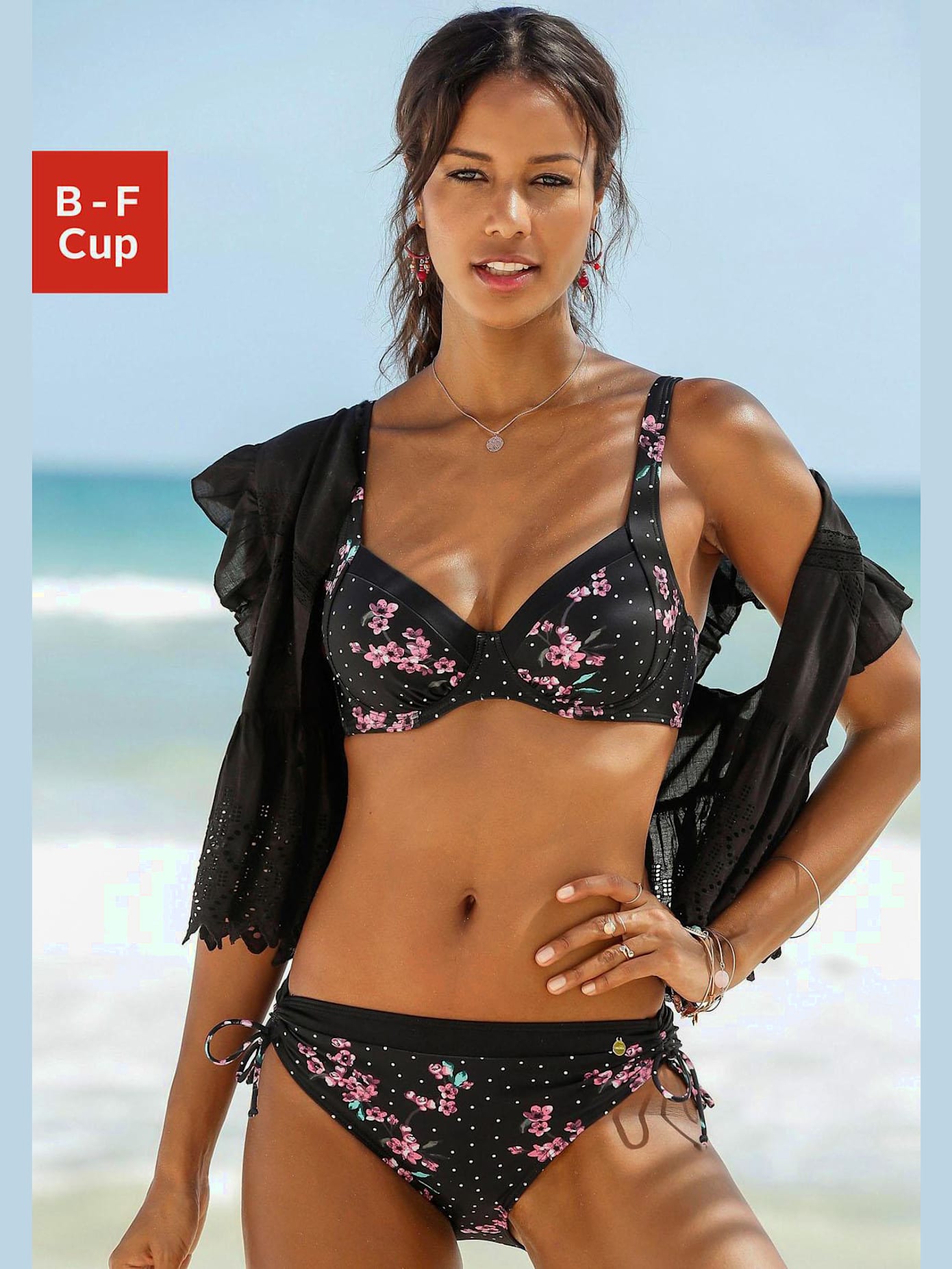 Maillot de bain à armatures imprimé tendance avec fleurs et pois
