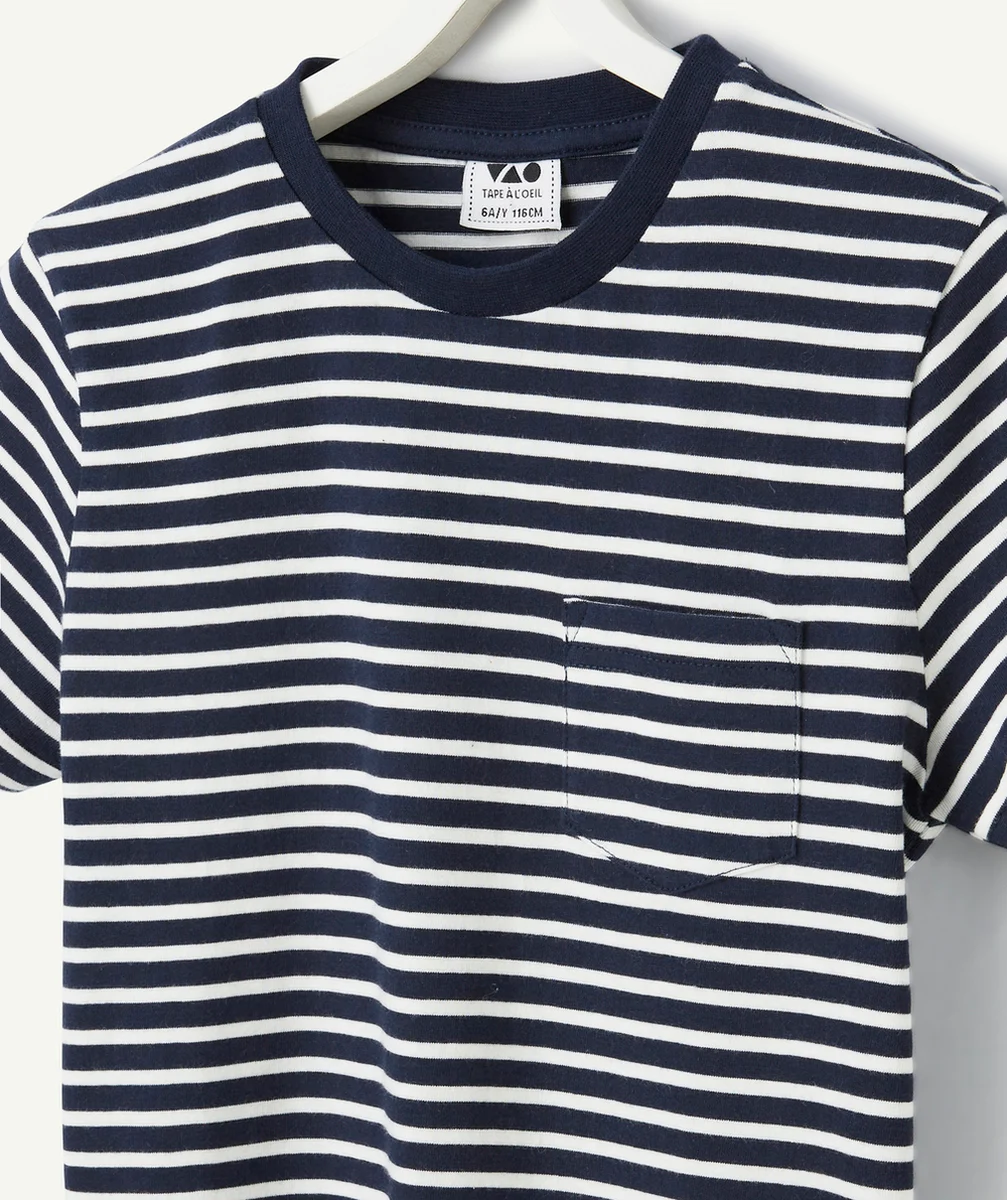 t-shirt manches courtes garçon en coton bio marinière bleue