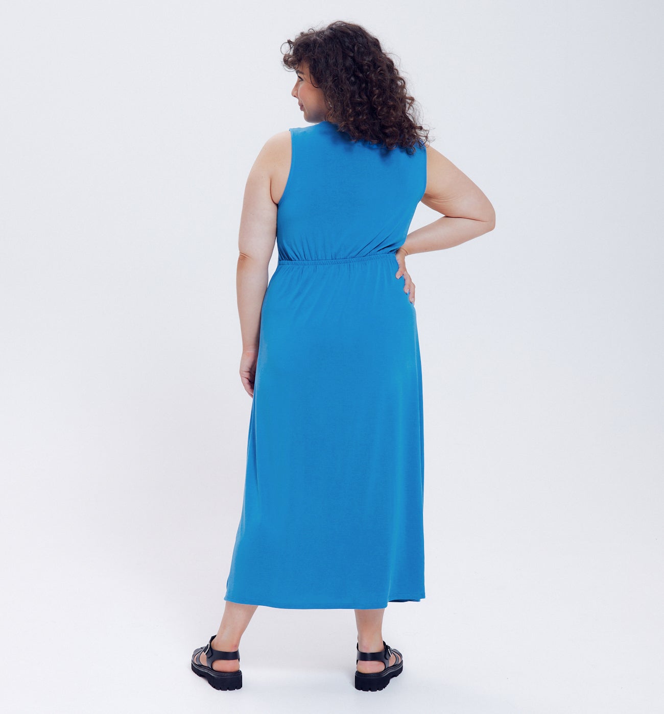 Longue robe unie en jersey - Bleu Cobalt foncé