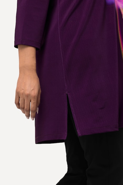 Slinkyshirt, Blüten, A-Linie, V-Ausschnitt, 3/4-Arm