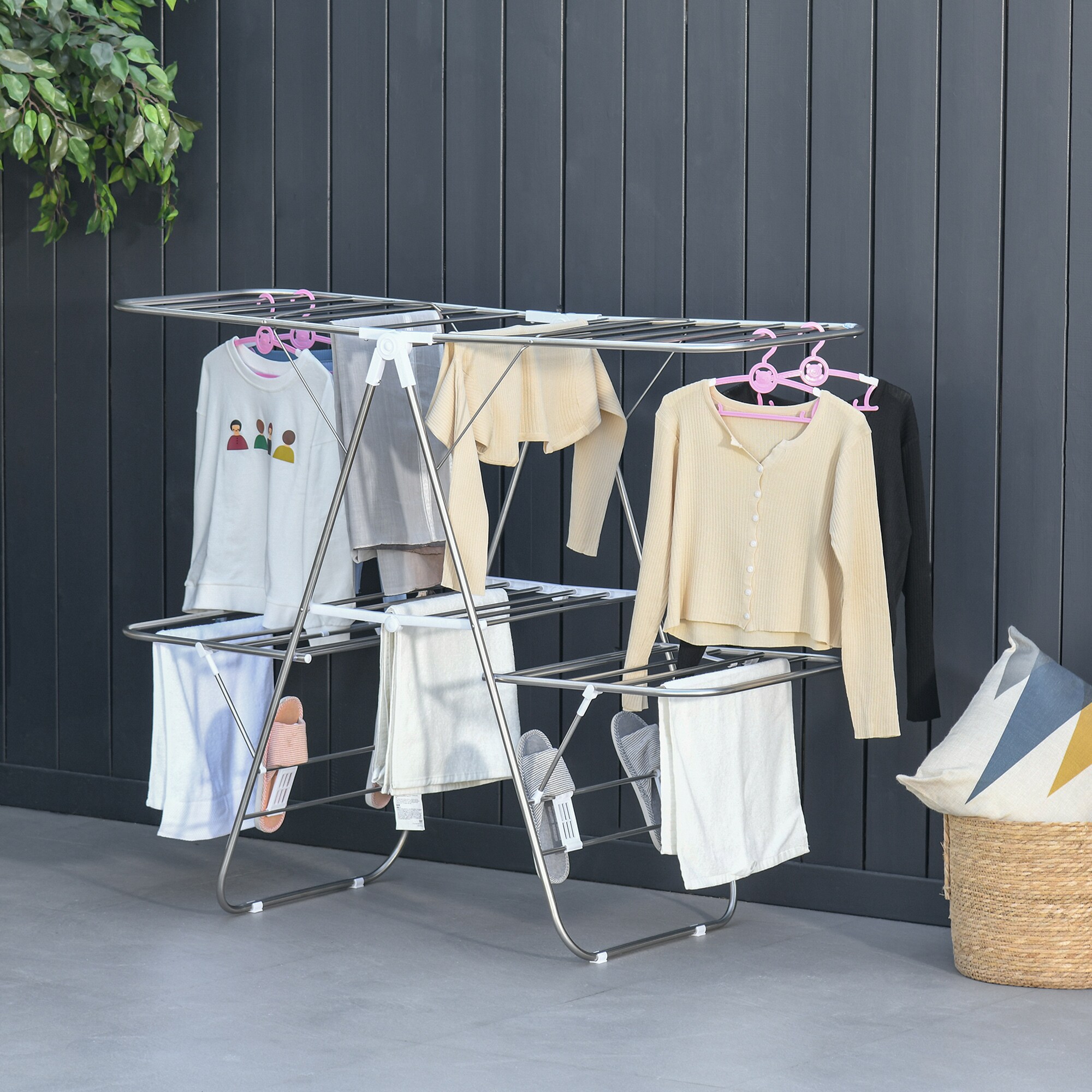 HOMCOM Wäscheständer multifunktional silber, weiß 138 x 60,5 x 112 cm (BxTxH)