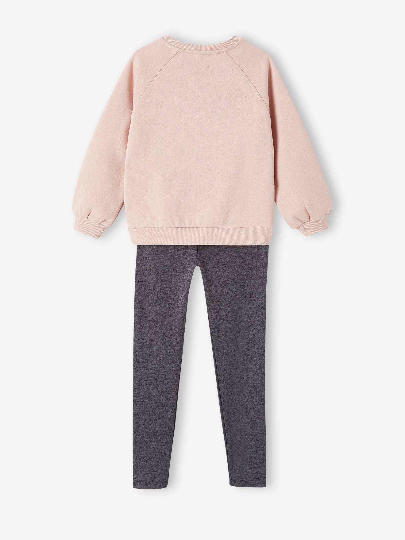 Conjunto esportivo feminino: moletom de lã + leggings verdes de tecido técnico