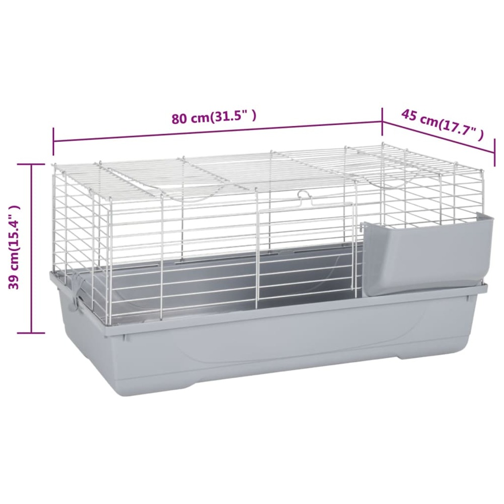 Cage pour petits animaux gris 80x45x39 cm pp et métal