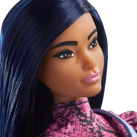 Barbie Fashionistas Puppe (blauhaarig) mit lila kleid, Anziehpuppe, Modepuppe