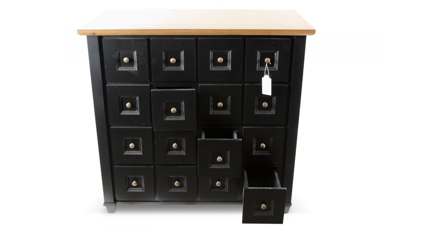 Bahut grainetier 16 tiroirs bois noir 100x49x95,5cm - bois-mdf
