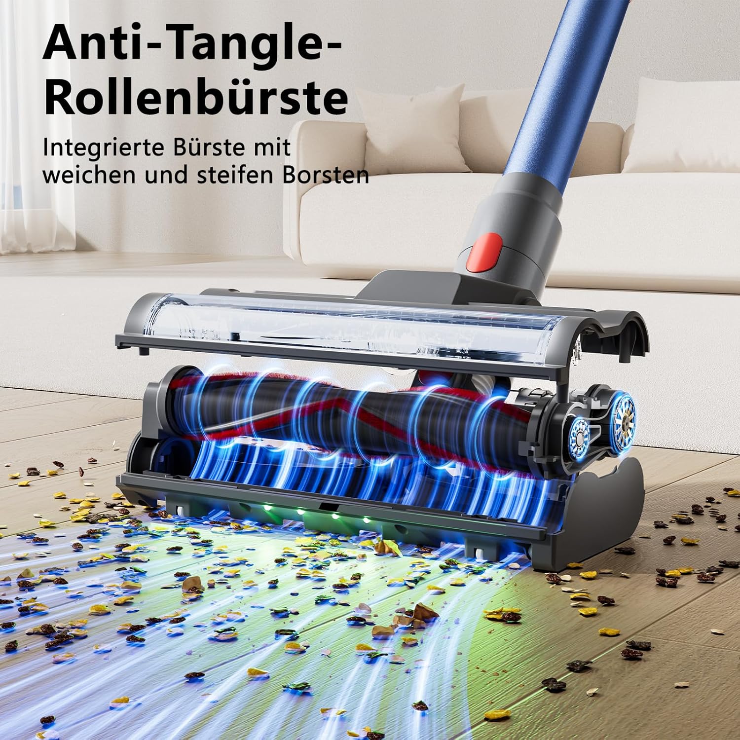 Akku Staubsauger, 58000Pa/450W/65Min Staubsauger Kabellos, Akkustaubsauger mit Display & Grün LED, Akku Stabstaubsauger Kabellos Ultraleise, Cordless Akkusauger für Tierhaare/Teppiche/Boden/Auto