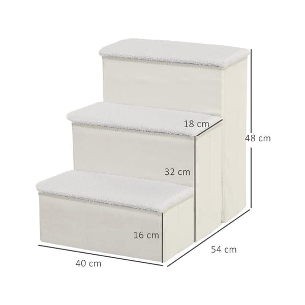 Pet Stairs Sammenleggbare Kattetrapper/Hundetrapper Med 3 Trinn Og Oppbevaringsplass, For Katter Og Hunder, Mdf, Hvit, 40X54X48Cm