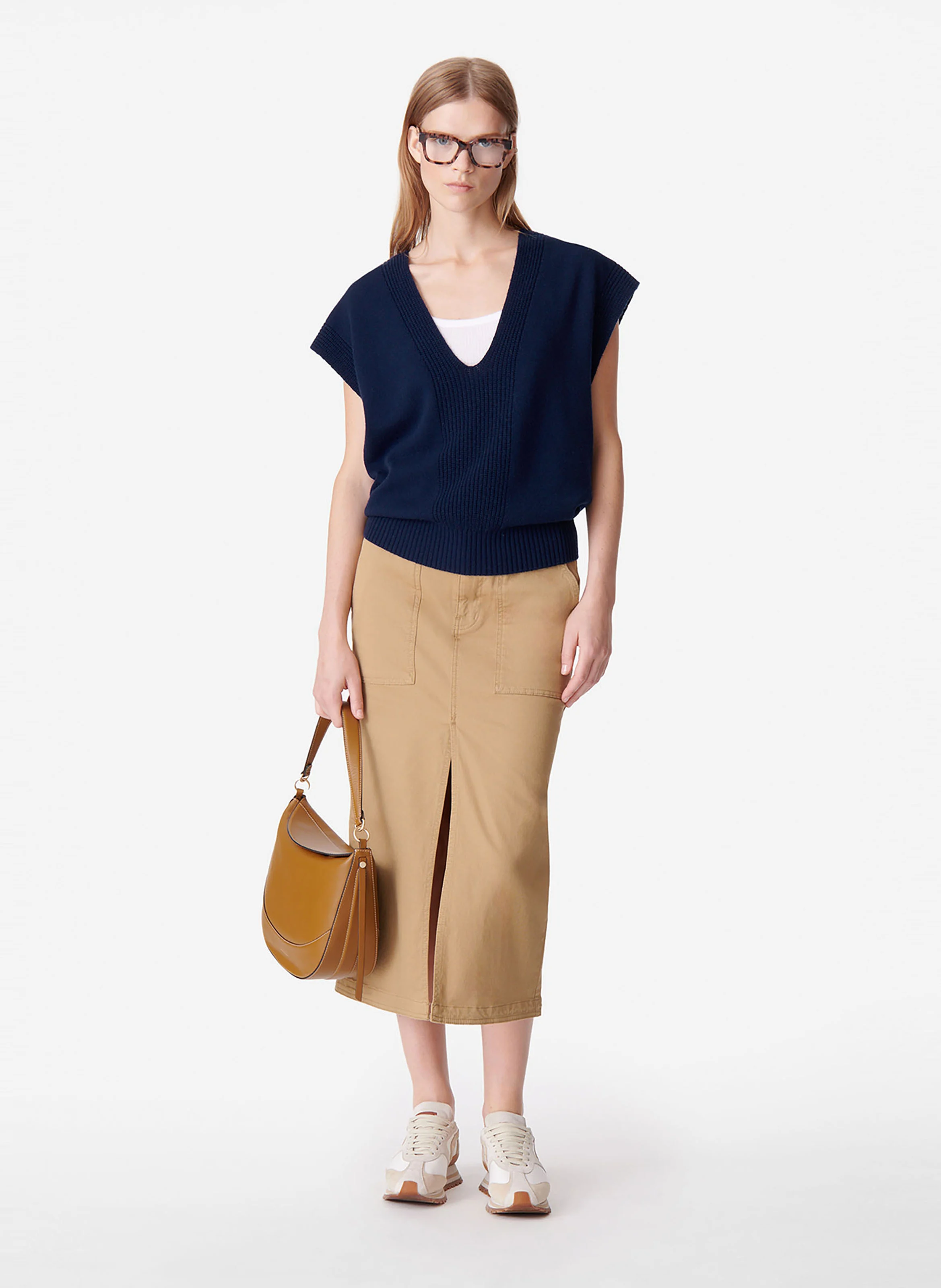 DUNE - Pull col V droit en laine | Bleu