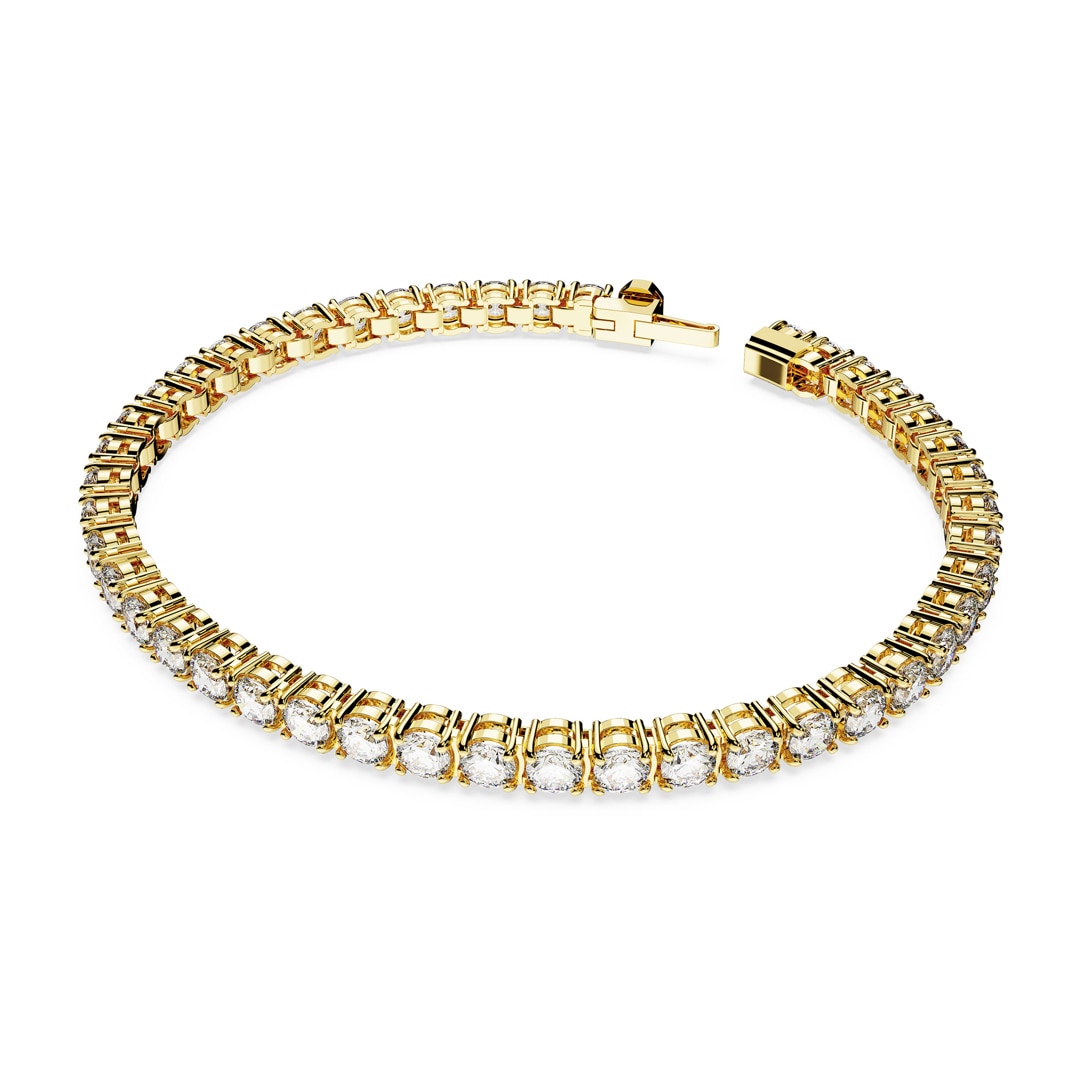 Swarovski Matrix Tennis Armband Rundschliff, Klein, Weiss, Goldlegierungsschicht