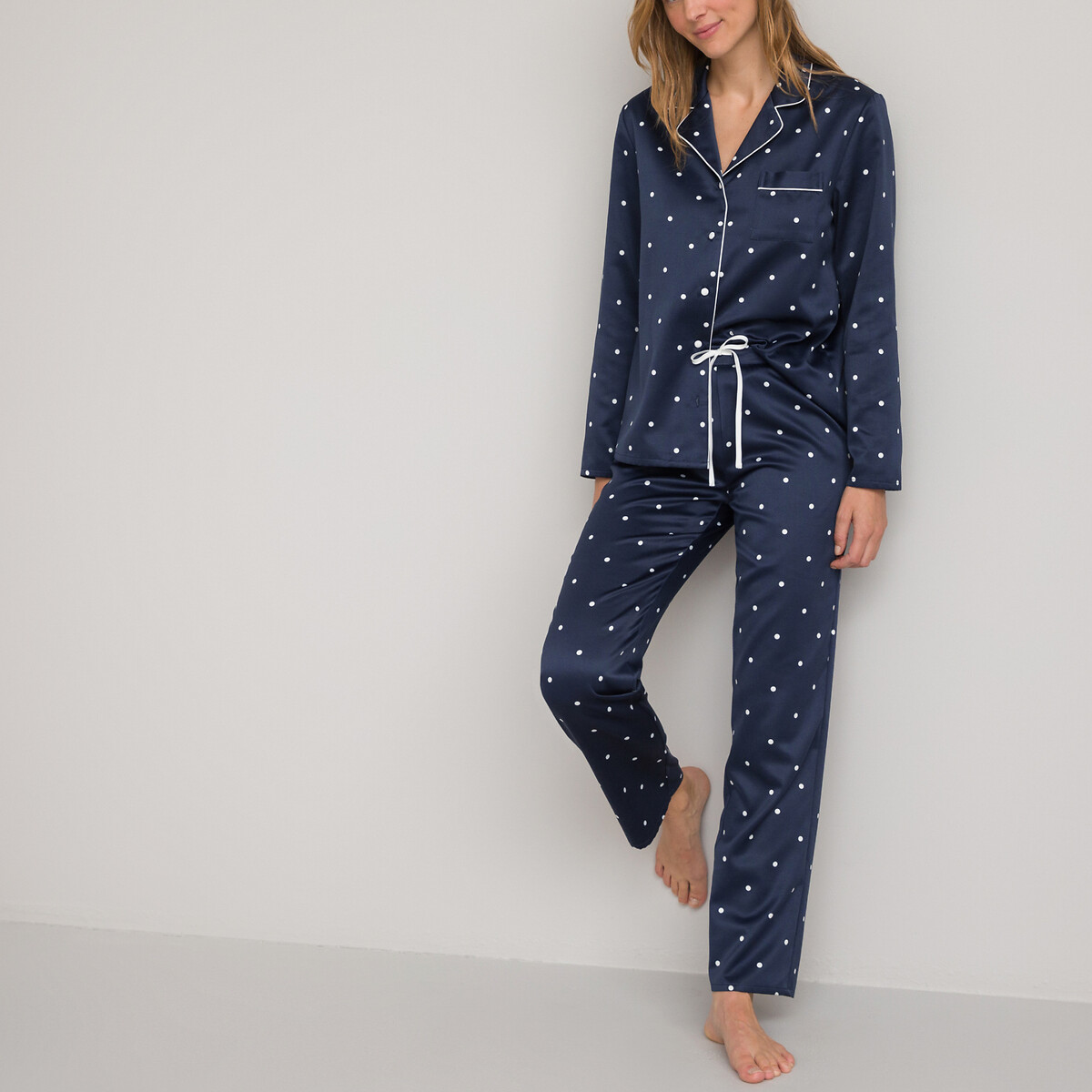 ANNE WEYBURN<br>Pijama estilo avô em cetim de algodão