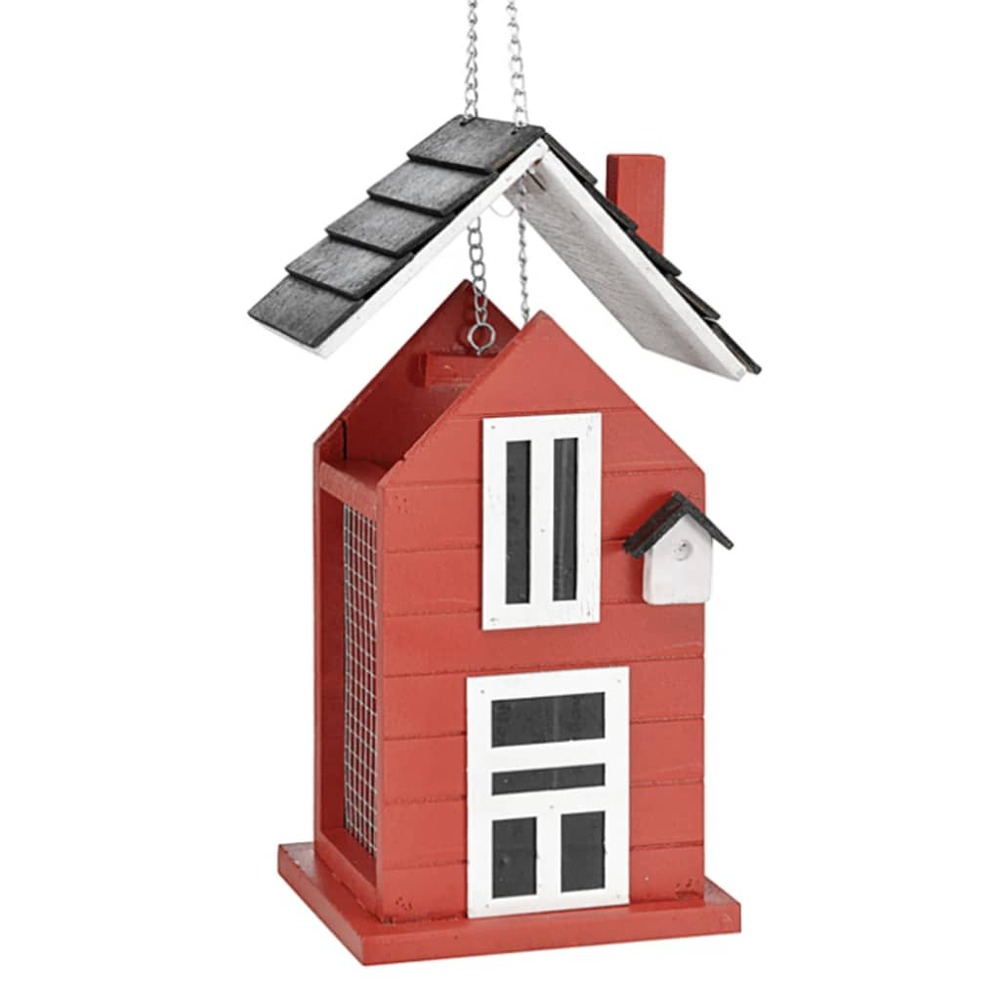Mangeoire à oiseaux suspendue en forme de maison rouge et blanc