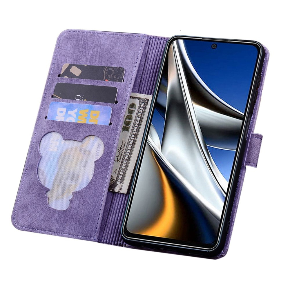Xiaomi 12 Leder Tasche Flip Cover Katze & Blumen Imprint - Lila