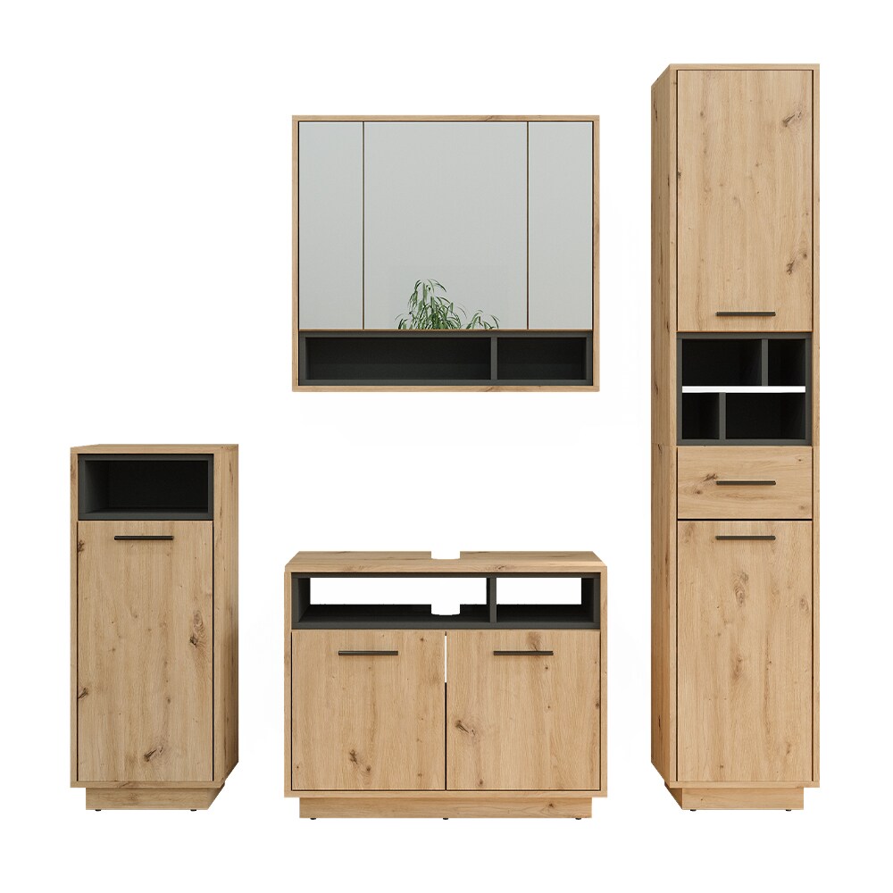 Vicco Badmöbel-Set Badezimmer-Möbel Bad-Schrank Beatrice Eiche Anthrazit modern Badezimmerschrank Waschtischunterschrank Spiegelschrank Midischrank Hochschrank Schranktür Schrankfach