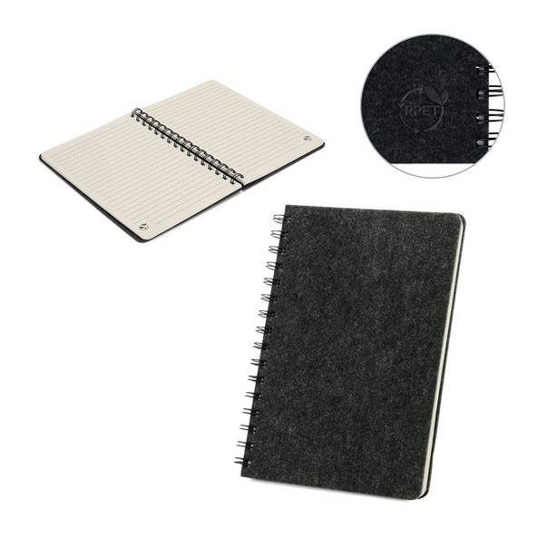 hi!dea 93635 - Cahier A5 avec couverture semi-dure en feutrine recycléee (100% rPET) avec anneaux et pages lignées