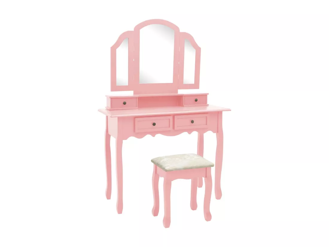 Ensemble de coiffeuse et tabouret Rose 100x40x146 cm Paulownia