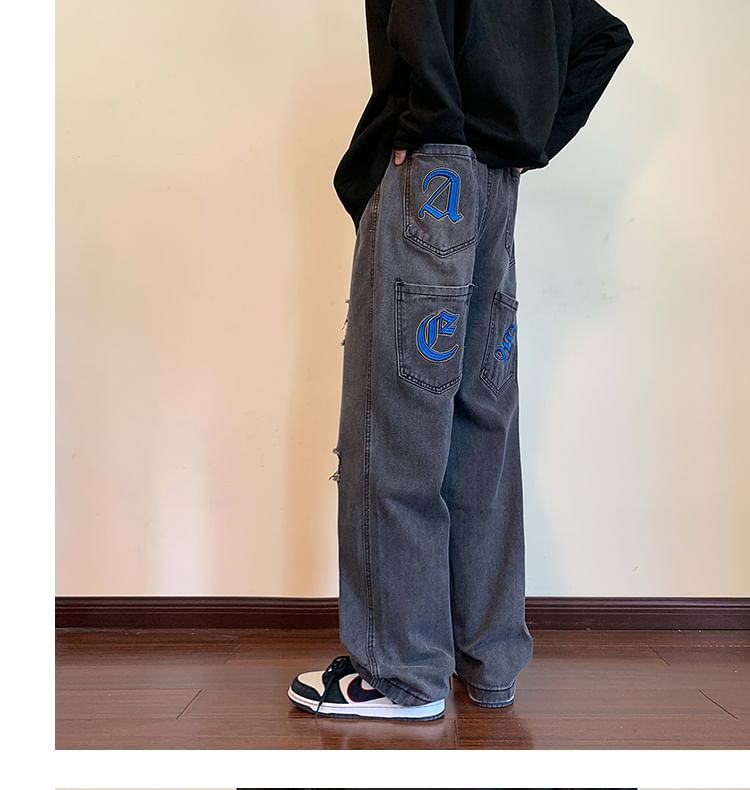 Filmas - Wijde jeans met trekkoord en letters op de taille