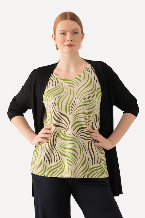 Slinkyshirt, Palmenblätter, Herzausschnitt, Halbarm
