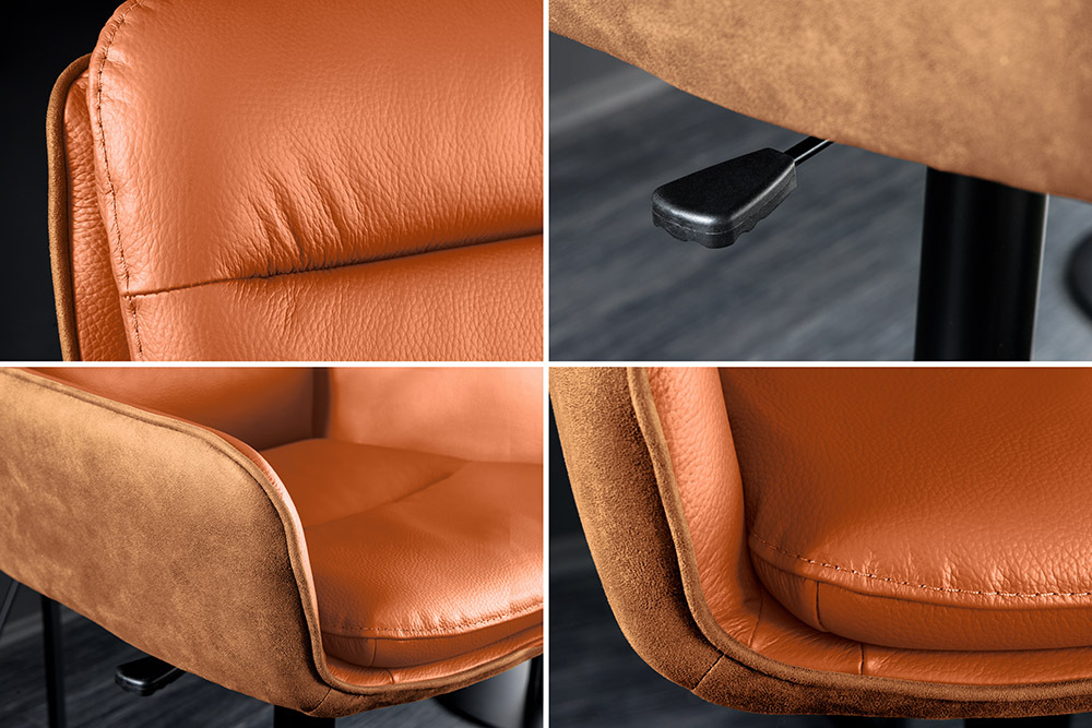Drehbarer Design Barhocker BIG GEORGE cognac Echtleder höhenverstellbar mit Armlehnen
