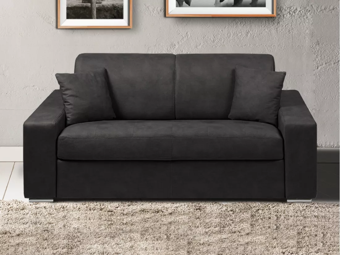 Canapé 2 places convertible express en tissu EMIR - Anthracite - Couchage 120 cm - Matelas 14 cm