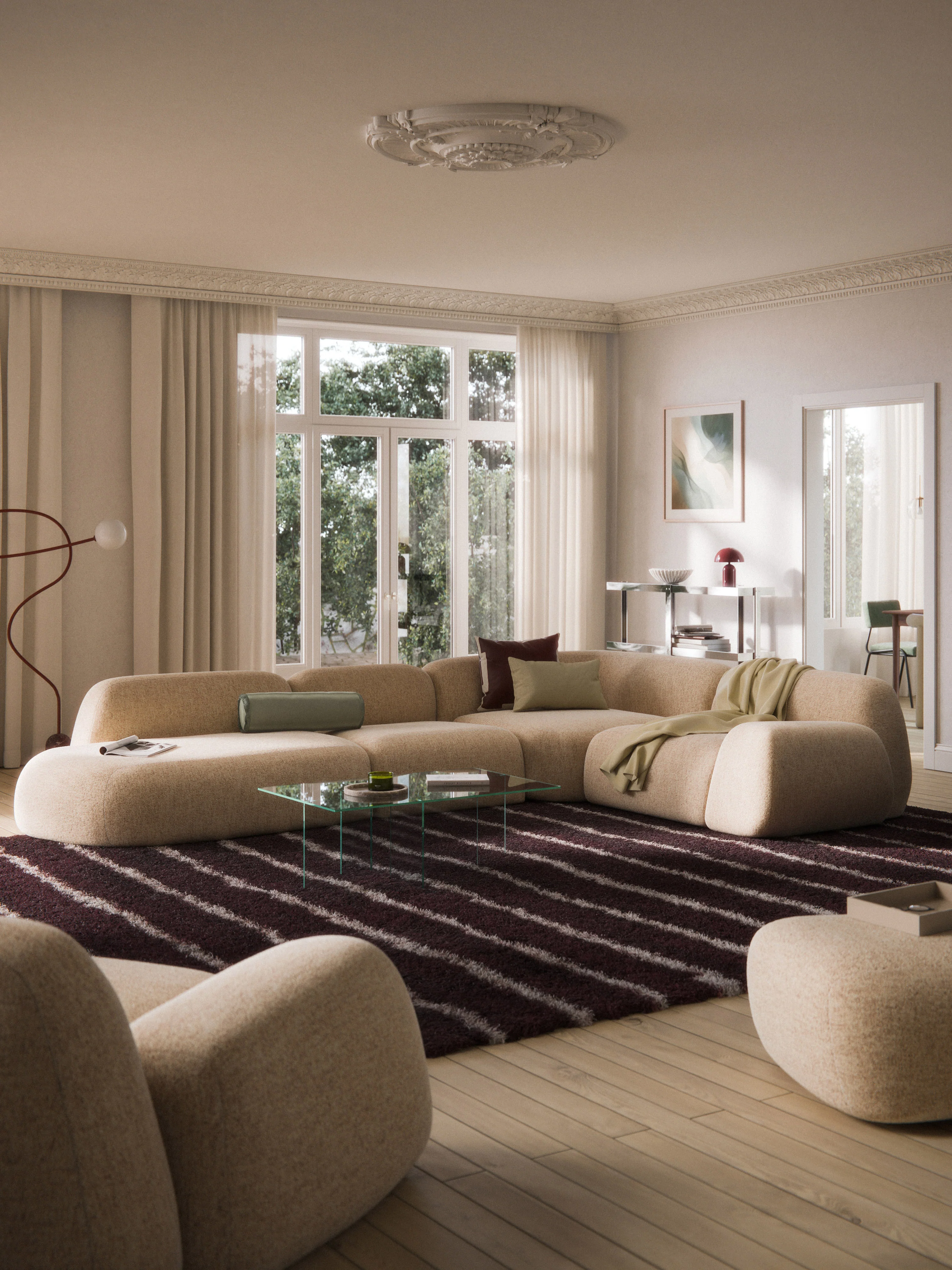 Modulaire bouclé XL hoekbank Wolke met chaise longue